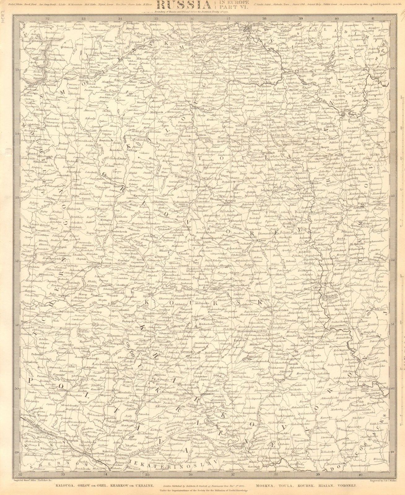 RUSSIA.Kalouga Kharkiv Ukraine Moskva Toula Kursk Riazan Voronej.SDUK 1848 map